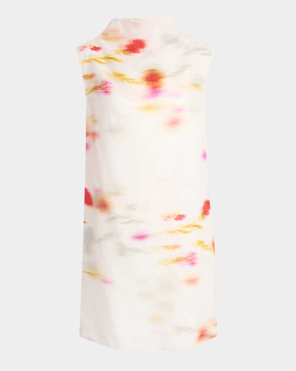 Blossom Flower Organdy Funnel-Neck Mini Dress